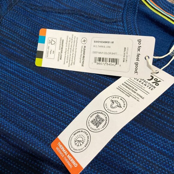 SMARTWOOL Men's M Classic Thermal Merino Base Layer Crew Shirt NAVY COLOR SHIFT - Picture 4 of 12